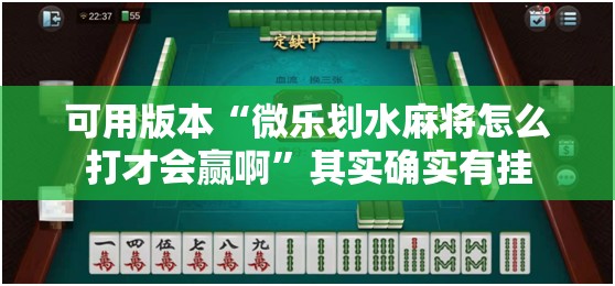 可用版本“微乐划水麻将怎么打才会赢啊”其实确实有挂