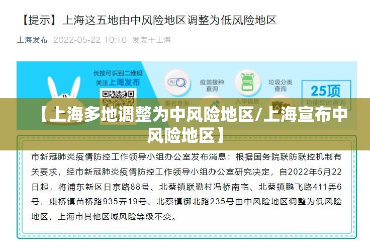 【上海多地调整为中风险地区/上海宣布中风险地区】