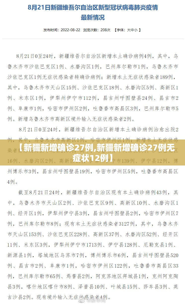 【新疆新增确诊27例,新疆新增确诊27例无症状12例】