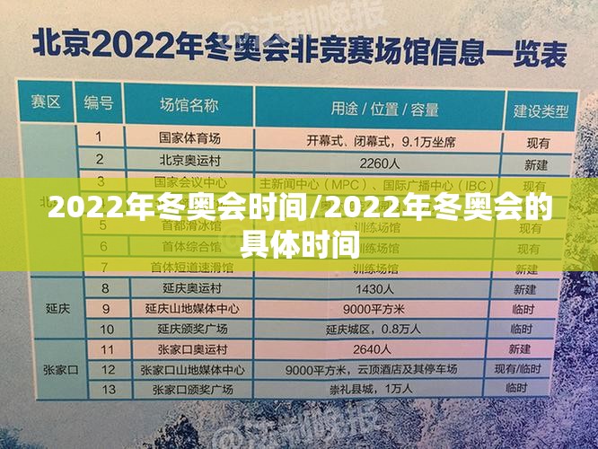 2022年冬奥会时间/2022年冬奥会的具体时间