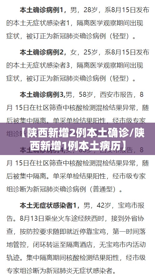 【陕西新增2例本土确诊/陕西新增1例本土病历】