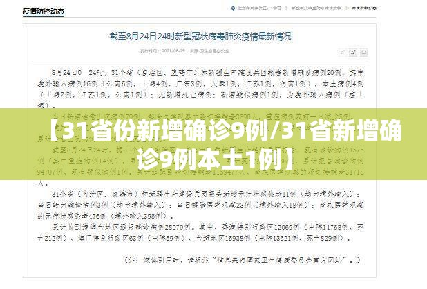 【31省份新增确诊9例/31省新增确诊9例本土1例】