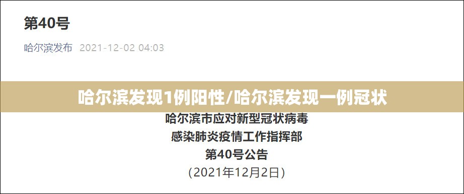 哈尔滨发现1例阳性/哈尔滨发现一例冠状