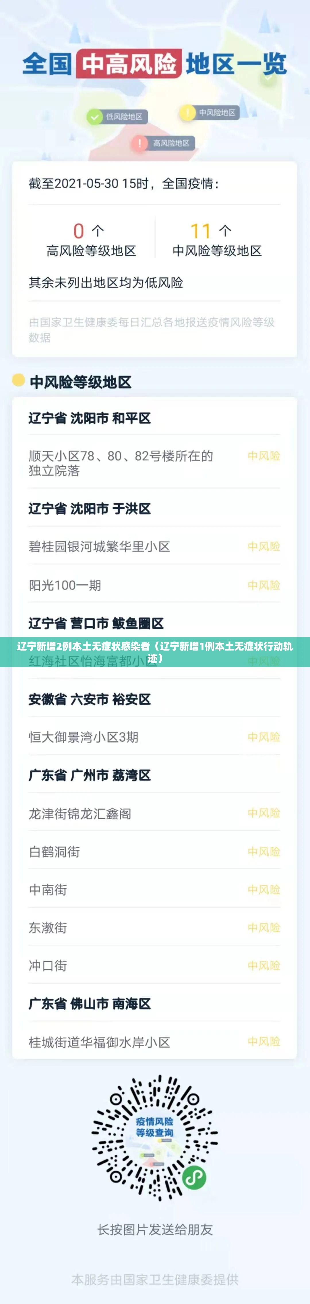 辽宁新增2例本土无症状感染者（辽宁新增1例本土无症状行动轨迹）