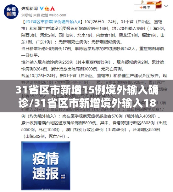 31省区市新增15例境外输入确诊/31省区市新增境外输入18例