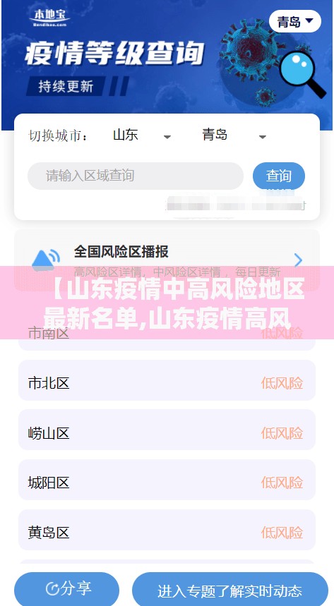 【山东疫情中高风险地区最新名单,山东疫情高风险吗】