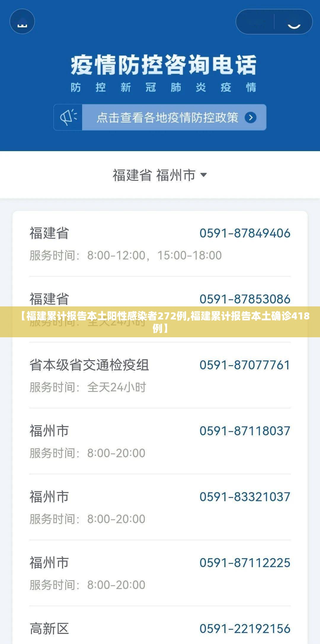 【福建累计报告本土阳性感染者272例,福建累计报告本土确诊418例】 【福建累计报告本土阳性感染者272例,福建累计报告本土确诊418例】