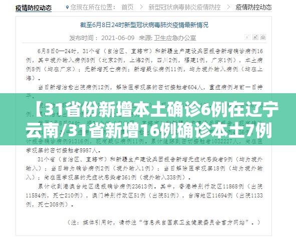 【31省份新增本土确诊6例在辽宁云南/31省新增16例确诊本土7例】