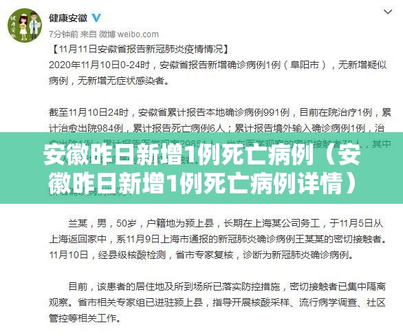 安徽昨日新增1例死亡病例(安徽昨日新增1例死亡病例详情) 安徽昨日新增1例死亡病例(安徽昨日新增1例死亡病例详情)