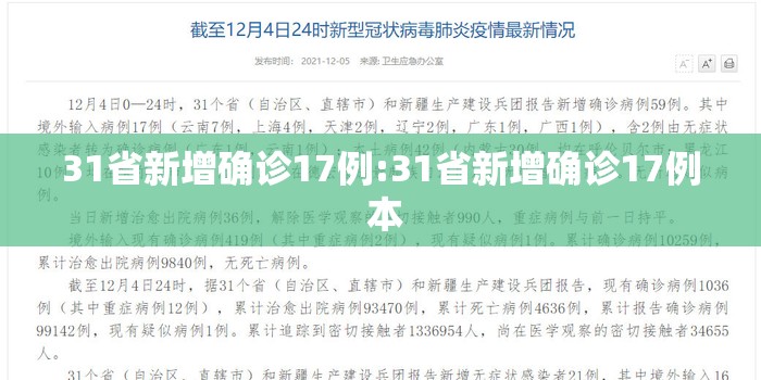 31省新增确诊17例:31省新增确诊17例 本