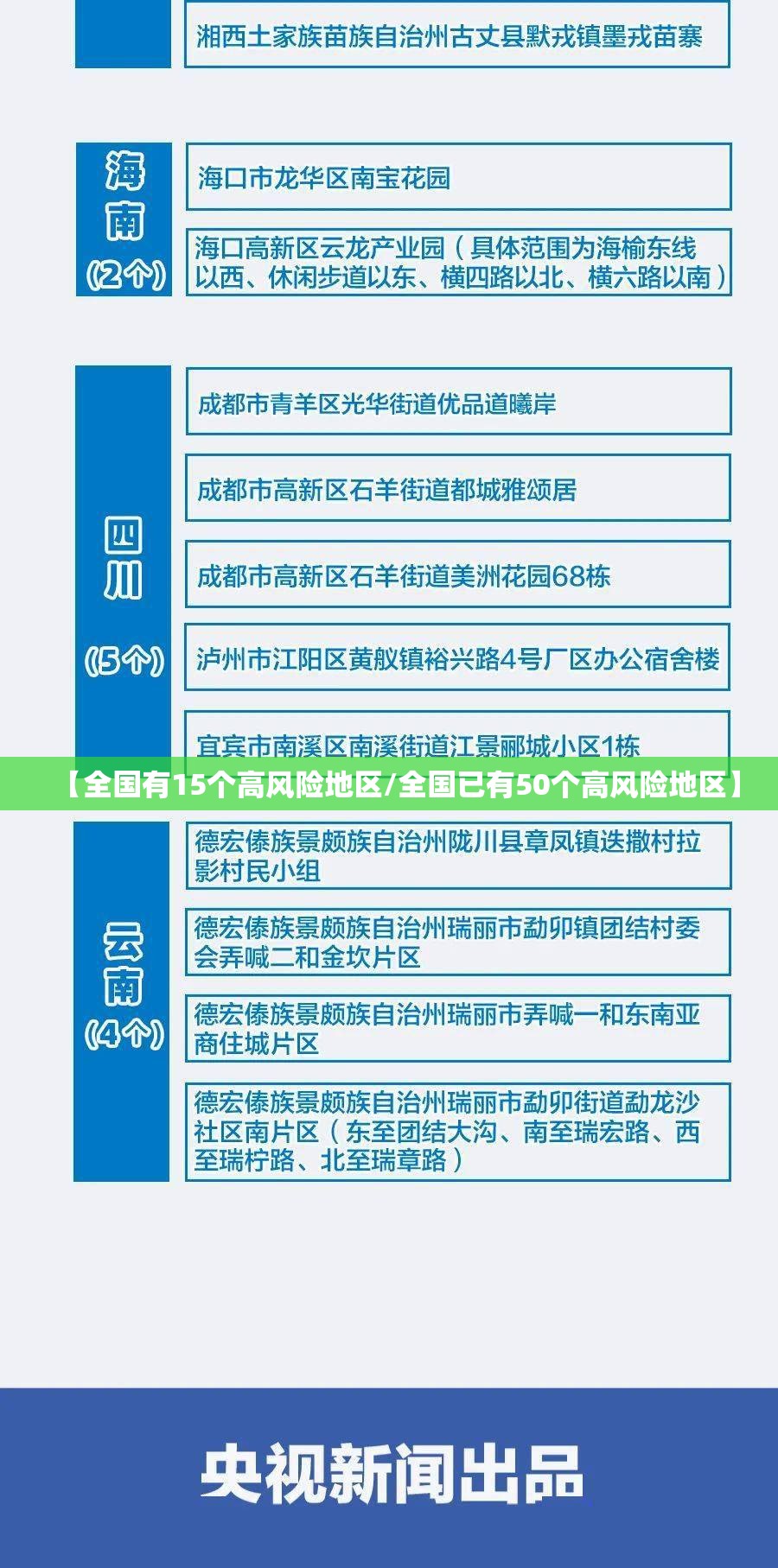 【全国有15个高风险地区/全国已有50个高风险地区】