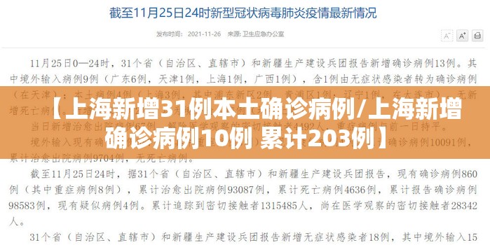 【上海新增31例本土确诊病例/上海新增确诊病例10例 累计203例】