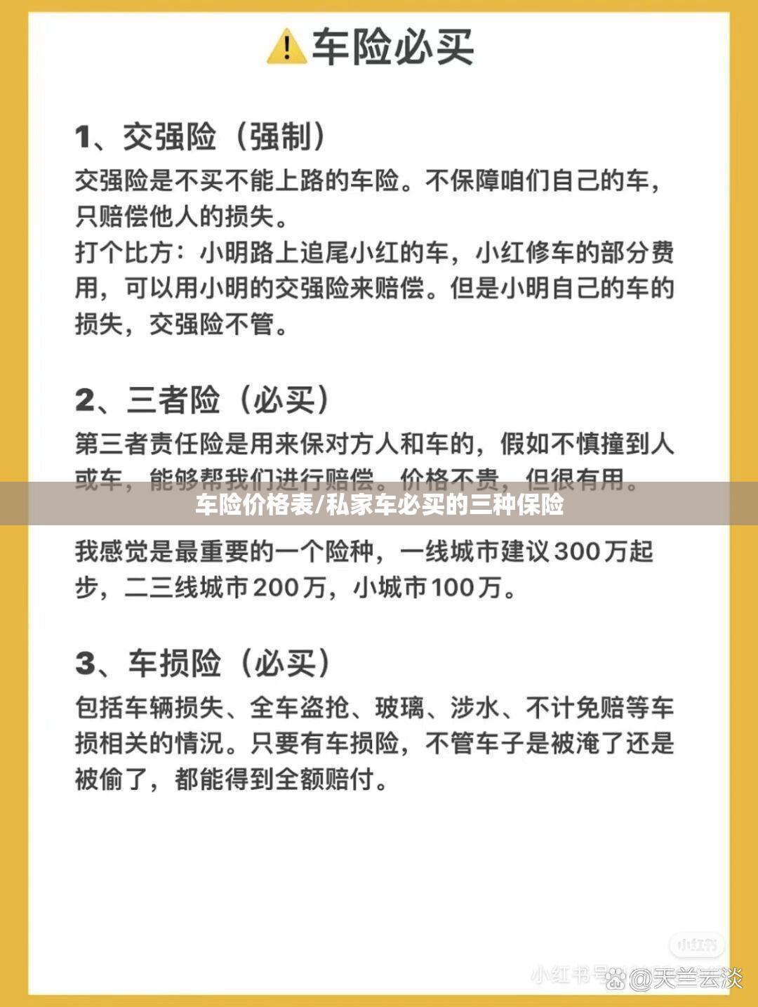 车险价格表/私家车必买的三种保险