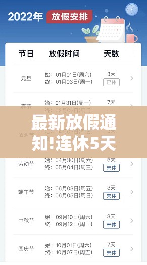 最新放假通知!连休5天/最新放假通知连休5天!