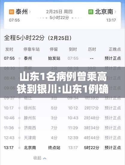 山东1名病例曾乘高铁到银川:山东1例确诊病例曾乘高铁 山东1名病例曾乘高铁到银川:山东1例确诊病例曾乘高铁
