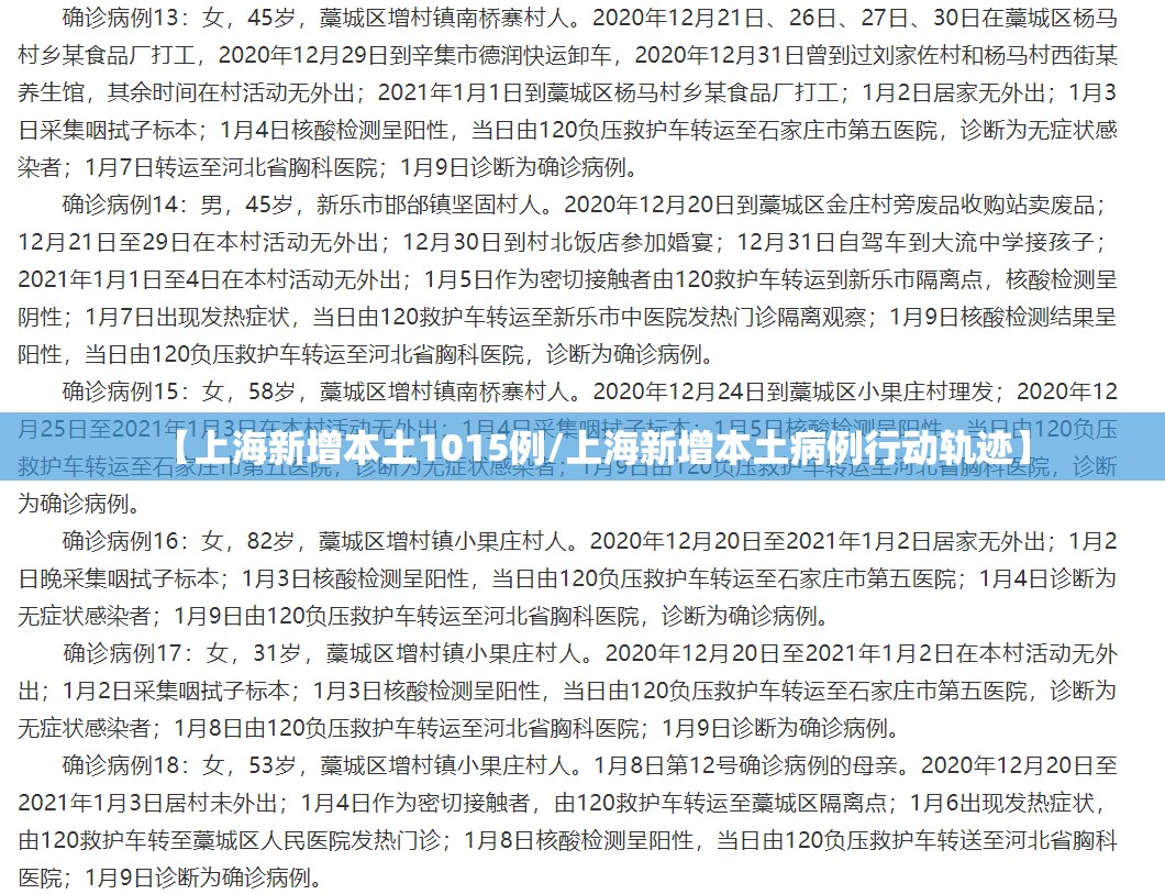【上海新增本土1015例/上海新增本土病例行动轨迹】