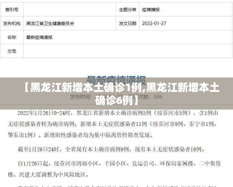 【黑龙江新增本土确诊1例,黑龙江新增本土确诊6例】 【黑龙江新增本土确诊1例,黑龙江新增本土确诊6例】