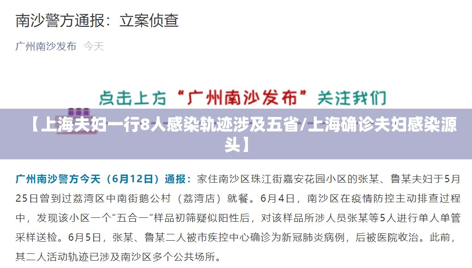 【上海夫妇一行8人感染轨迹涉及五省/上海确诊夫妇感染源头】 【上海夫妇一行8人感染轨迹涉及五省/上海确诊夫妇感染源头】