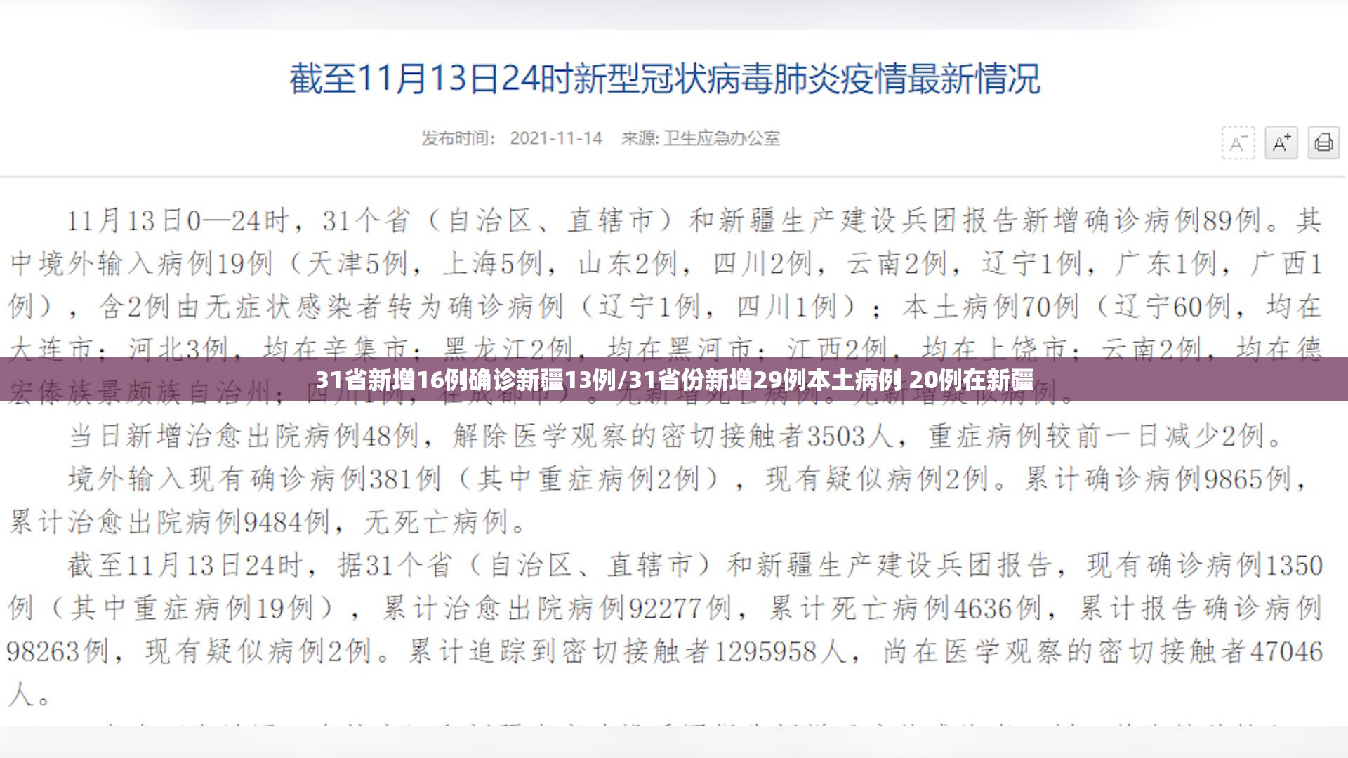 31省新增16例确诊新疆13例/31省份新增29例本土病例 20例在新疆