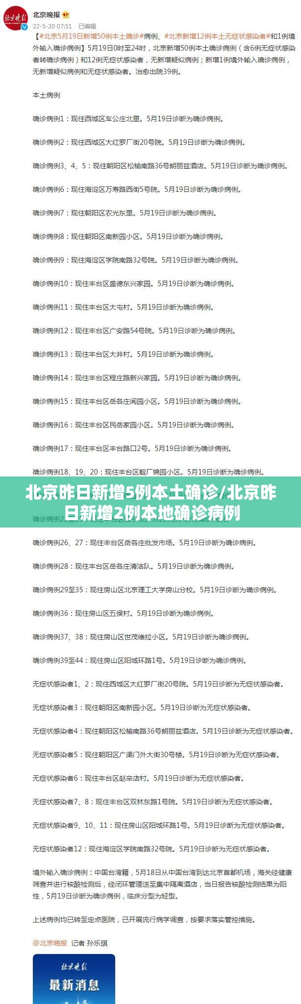 北京昨日新增5例本土确诊/北京昨日新增2例本地确诊病例